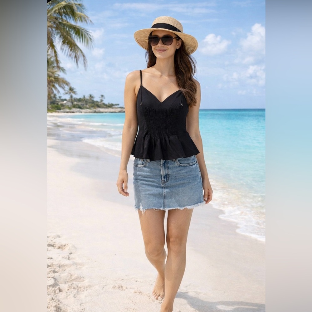 Spring/Summer Cropped Black Peplum Top